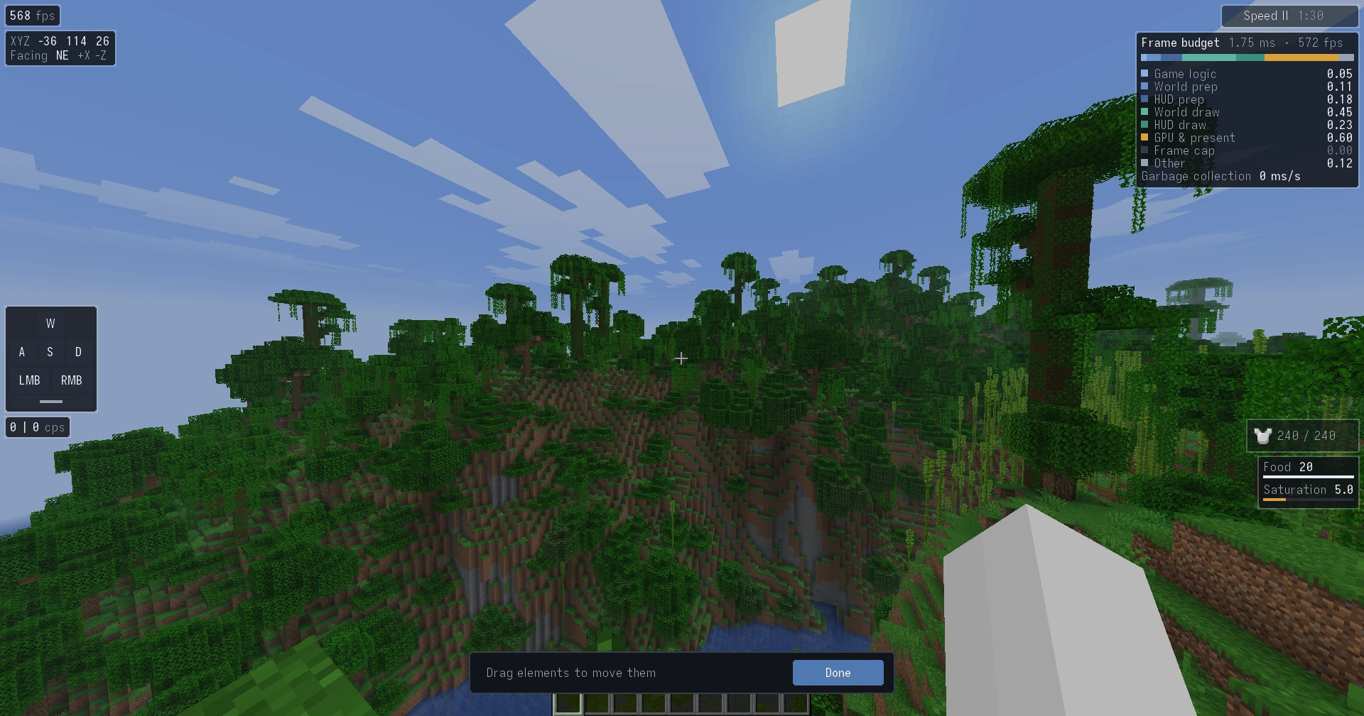 Minecraft with Exile Client's HUD.